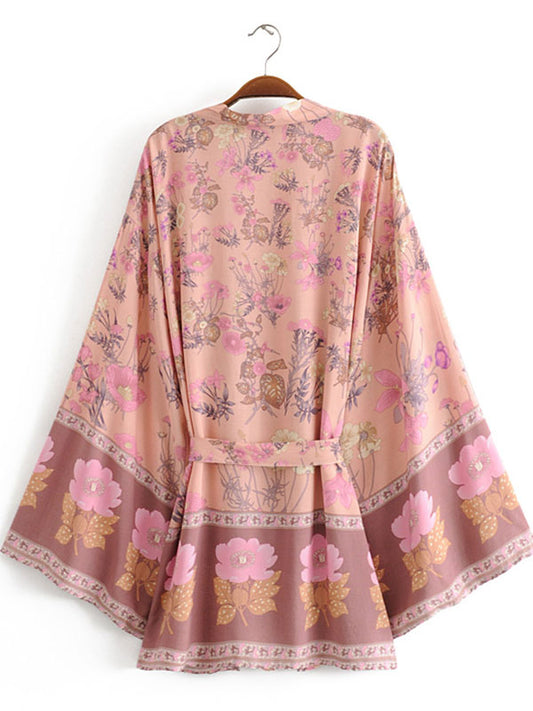 Evatrends cotton gown robe printed kimonos, Outerwear, Cotton, Viscose, Nightwear, long kimono, Bordered sleeves & bottom, Kimono Broad Long sleeves, loose fitting, Floral Bohemian Print, Belted