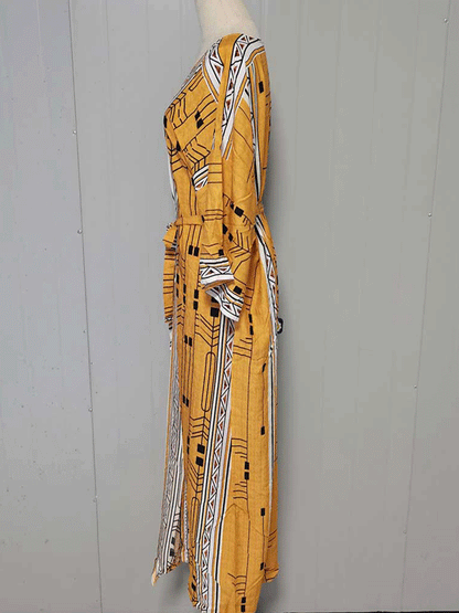 Evatrends cotton gown robe printed kimonos, Outerwear, polyester, Nightwear, long kimono, Board Sleeves, loose fitting, printed, Belted