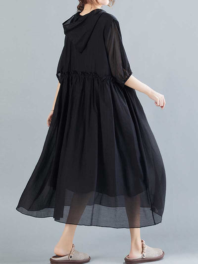 Cotton Short Sleeves A-Line Dress