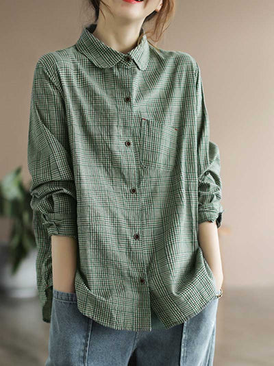 Holding My Hand Cotton plaid long-sleeved shirt Top