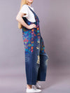 Dungarees cotton denim ripped jeans floral vintage retro style overall