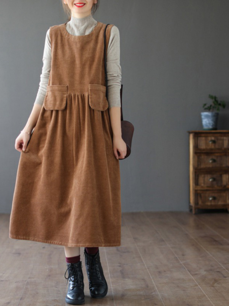  Women's Sleeveless Corduroy Dress 