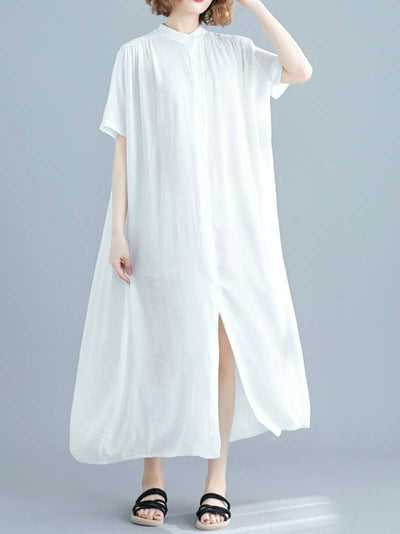 Evatrends Cotton Shirt dress, Short sleeves, Plain Dress, front buttons with open style, Shirt Dress, Different Color