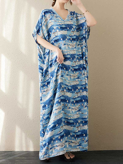 Printed  Cotton Short Sleeves Kaftan Dress