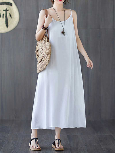 Plain Cotton Sleeveless A-Line Dress