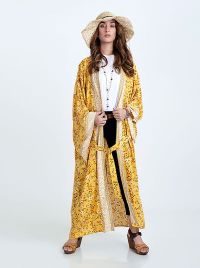 Evatrends cotton gown robe printed kimonos, Outerwear, Cotton, Viscose, Nightwear, Bordered trim, sleeves & bottom, long kimono, Kimono Broad sleeves with armpit opening, loose fitting,  Floral print