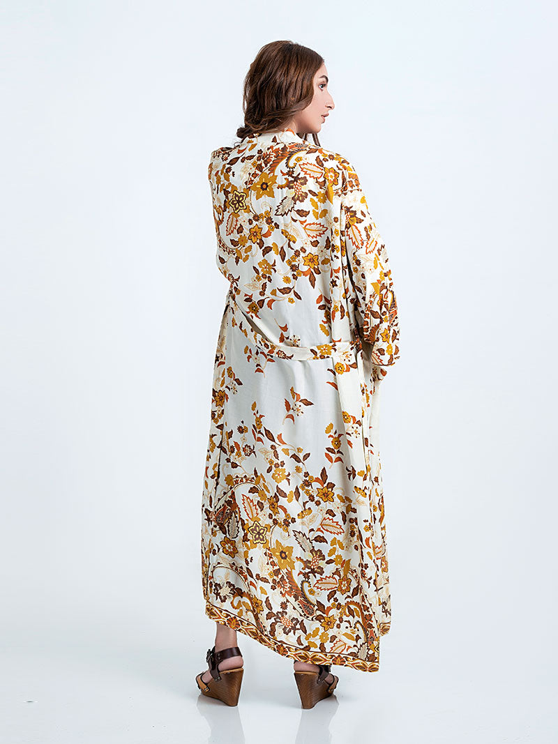 Evatrends cotton gown robe printed kimonos, Outerwear, cotton, Nightwear, long kimono, Board Sleeves, Double pocket, loose fitting, Floral print, Belted