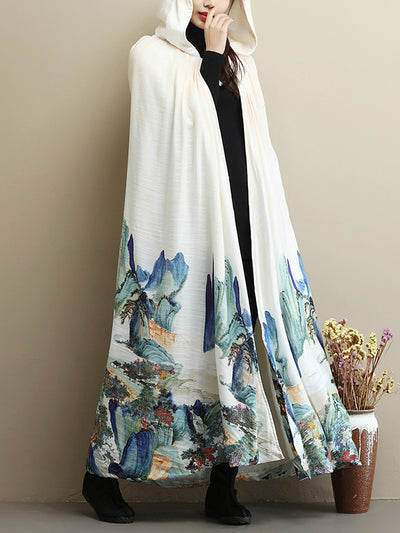 Thickened Vintage Printed Cape Coat