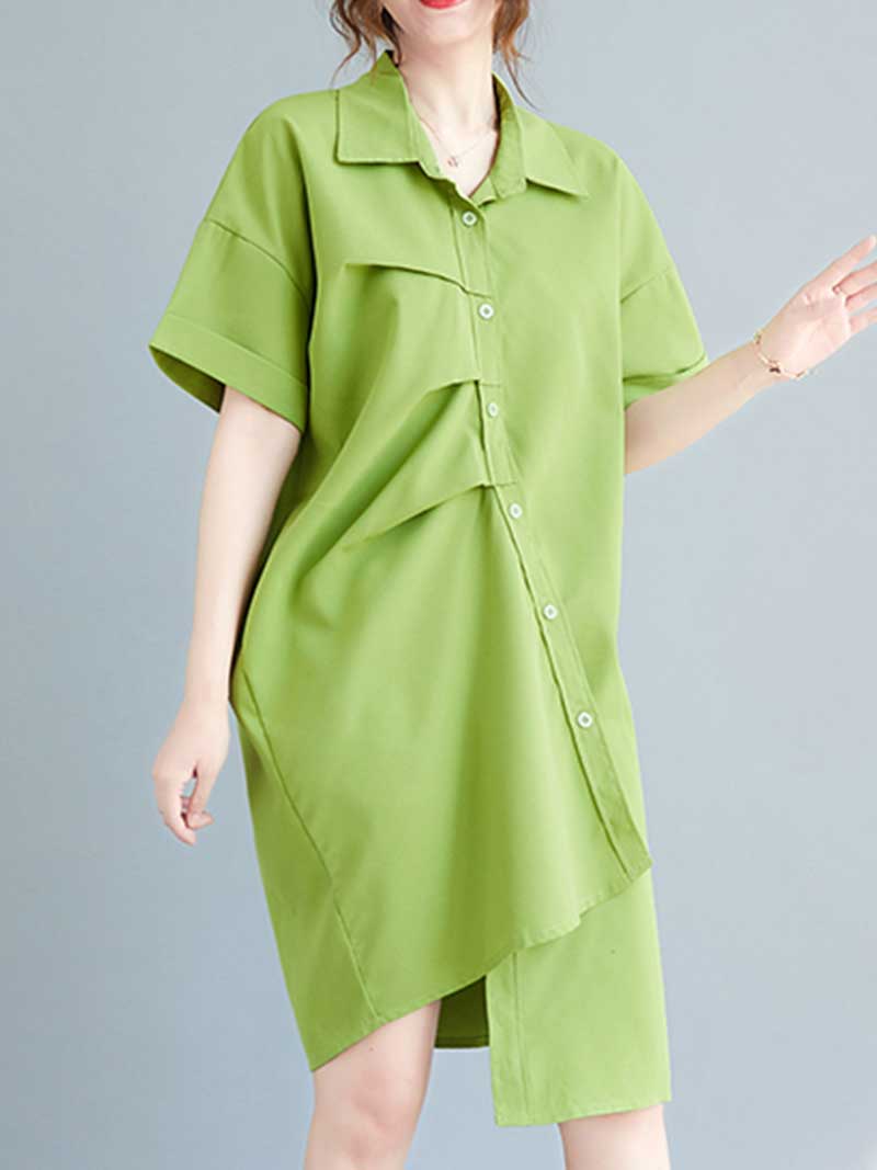 Cotton Short Sleeves Shirt Dress