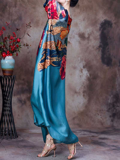 Eva trends maxi dress, Tencel dress, Polyester dress, Printed dress, Maxi dress, black Dress, Blue Dress, Long Dress, Summer dress, Medium Sleeves, Vintage Collection