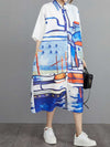 Abstract Art Print Cotton A-Line Shirt Dress