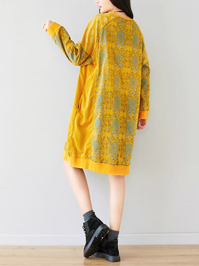 Crew Neck Printed Sweatshirt Dress