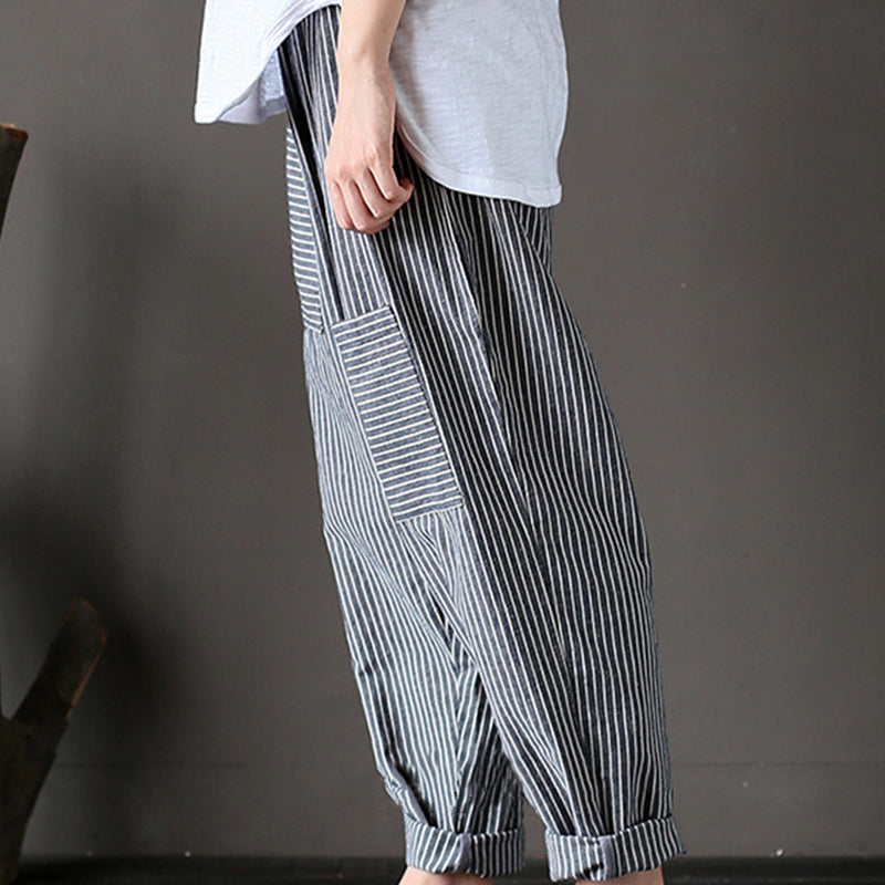 Femmes Stripe Elastic Taist Casual Loose Pantal