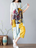 Colorblock Patch Cotton Overalls with Cropped Trousers