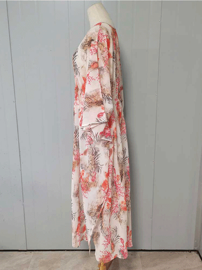 Evatrends cotton gown robe printed kimonos, Outerwear, polyester, Nightwear, long kimono, Board Sleeves, loose fitting, printed, Belted
