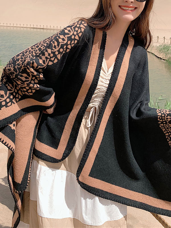 Black Ethnic Print Cloak Cardigan