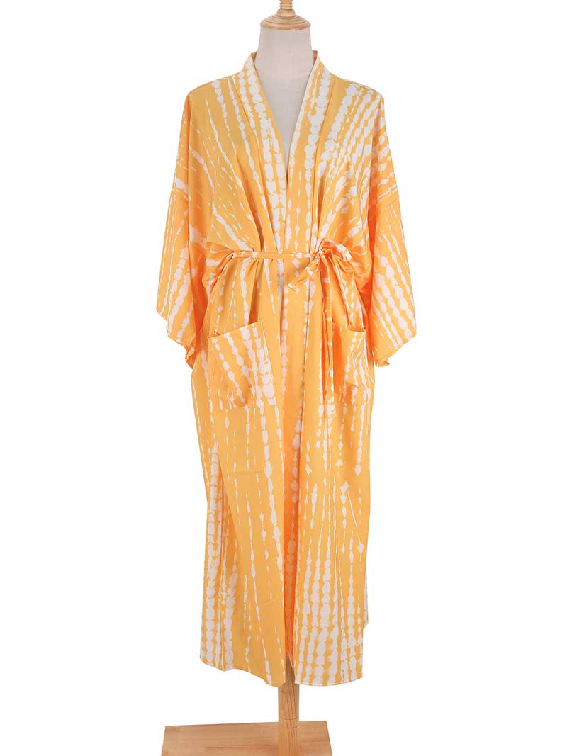 Evatrends cotton gown robe printed kimonos, Outerwear, Rayon 100（%）, Nightwear, long kimono, Board Sleeves, Different colors, loose fitting, Tie-Dye Print
