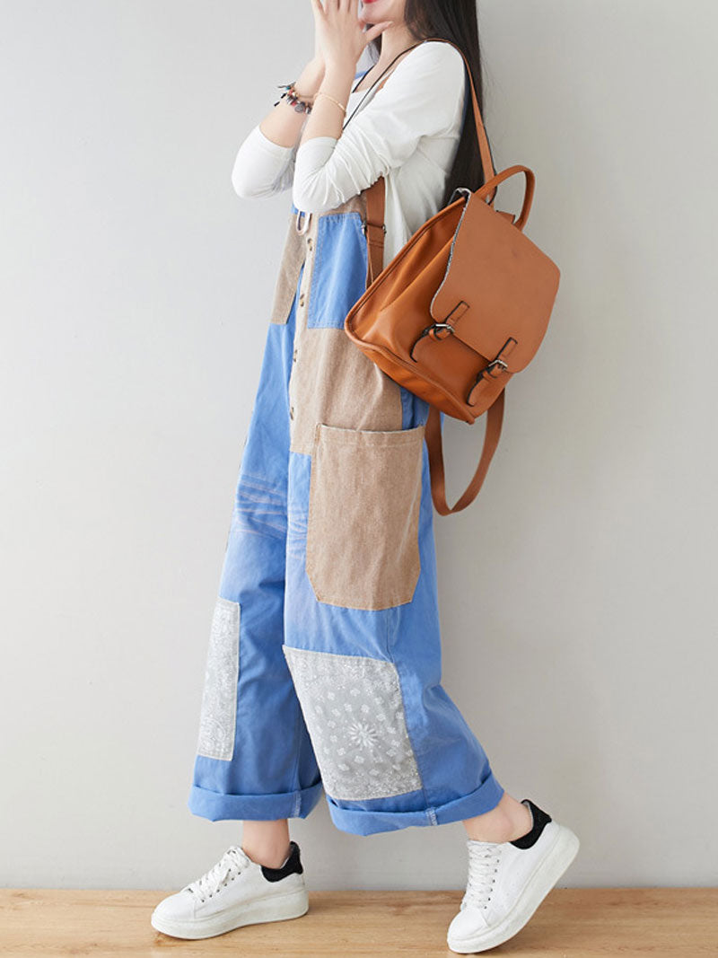 Dungarees cotton denim ripped jeans floral vintage retro style overall