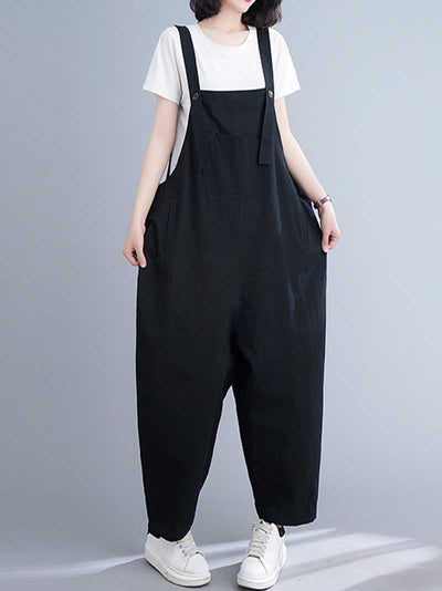 Western-style Plain Cotton Sleeveless Overalls Dungaree