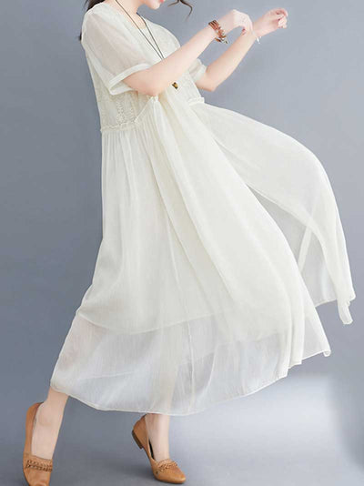 Embroidered Silk A-line Dress