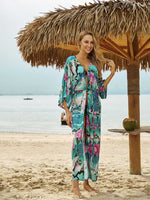 Evatrends cotton gown robe printed kimonos, Outerwear, Cotton, Nightwear, Long kimono, Board Sleeves, loose fitting, Printed, Floral, Belted