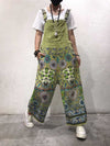 Dungarees cotton, floral, vintage, retro style overall, Ethnic Print, Adjustable Straps, Trousers