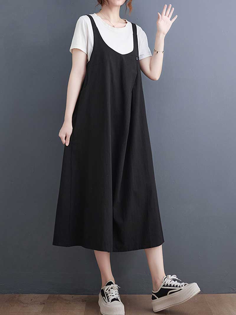 Plain Cotton Salopette Dress