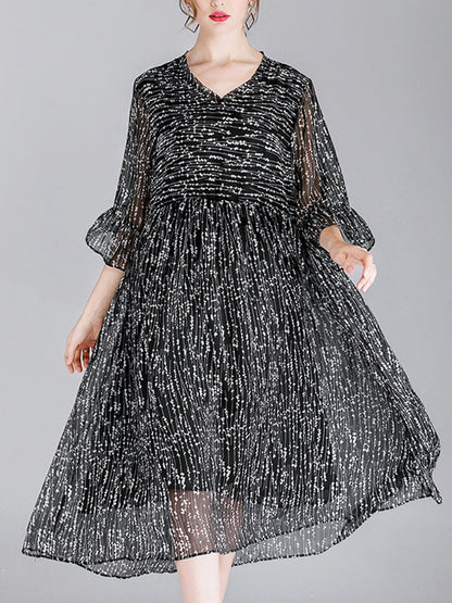 Luisa Vintage Contrasting Vestido midi de cintura floral con cuello en V con mangas de campana