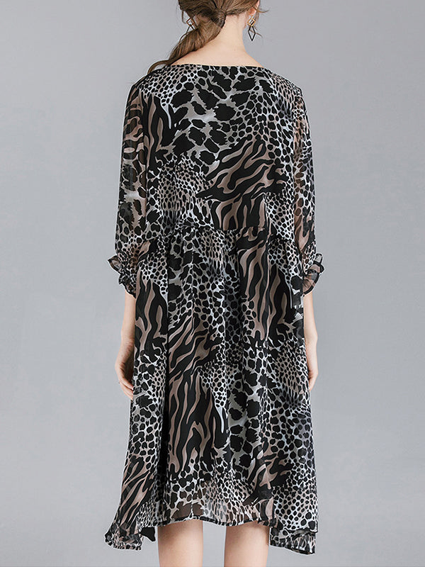 Abby Vintage Animal Print High Waist Midi Dress