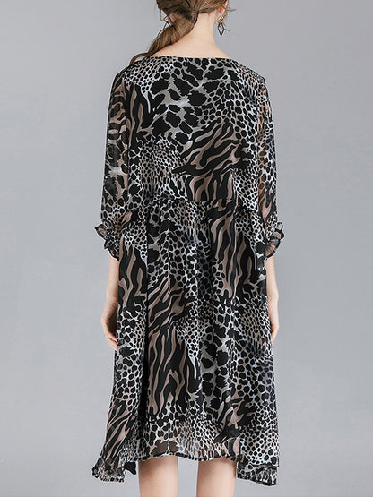 Abby Vintage Animal Print High Waist Midi Dress