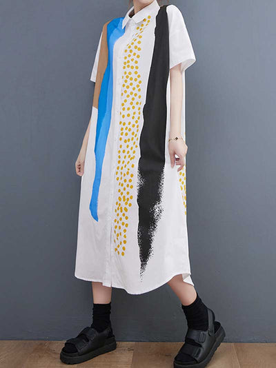 Cotton Art Print Shirt Dress