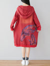Loose Ethnic Floral Hooded Sweatshirt Dress