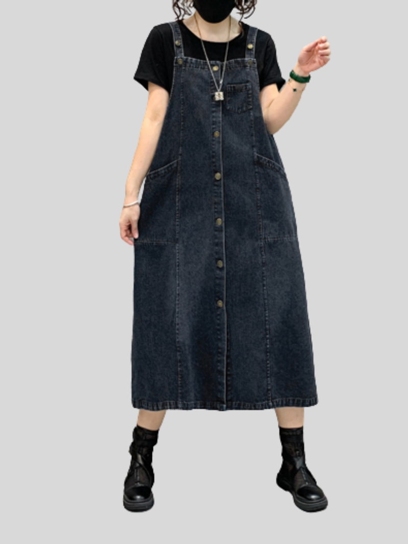 Eva Blue Denim Pinafore Dress