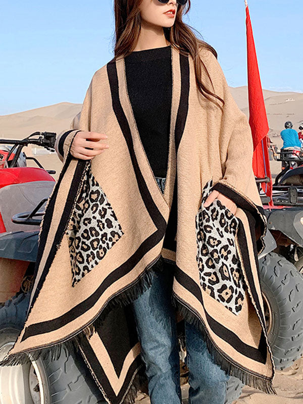 Cárdigan de chal de bolsillo de leopardo