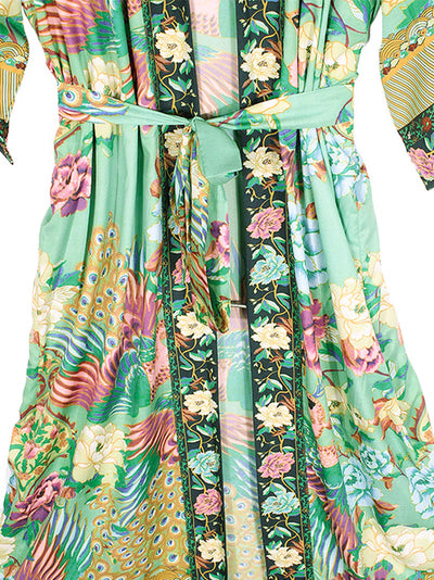 Enlighten Me Green Cotton Women Gown Kimono Duster Robe