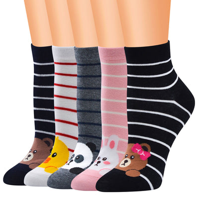 Womens Cotton Pattern Design Ankle Socks (5 Pairs)