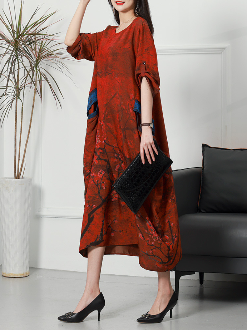 Women's Ethical silk Round Neck Casual Wear Midi-Dress