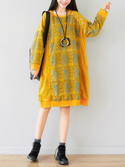 Crew Neck Printed Sweatshirt Dress