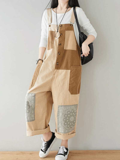 Dungarees cotton denim ripped jeans floral vintage retro style overall