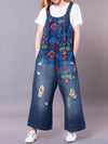 Dungarees cotton denim ripped jeans floral vintage retro style overall