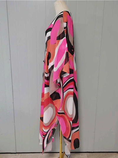 Evatrends cotton gown robe printed kimonos, Outerwear, polyester, Nightwear, long kimono, Board Sleeves, loose fitting, printed, Belted