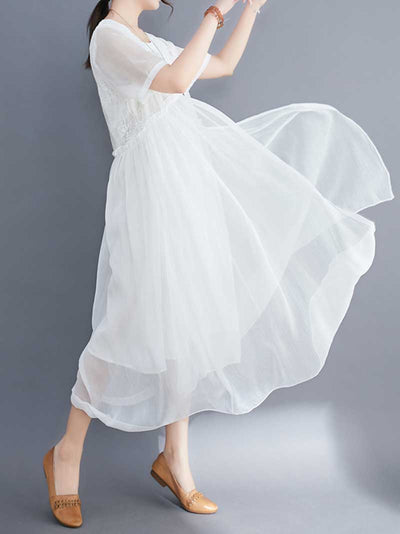 Embroidered Silk A-line Dress