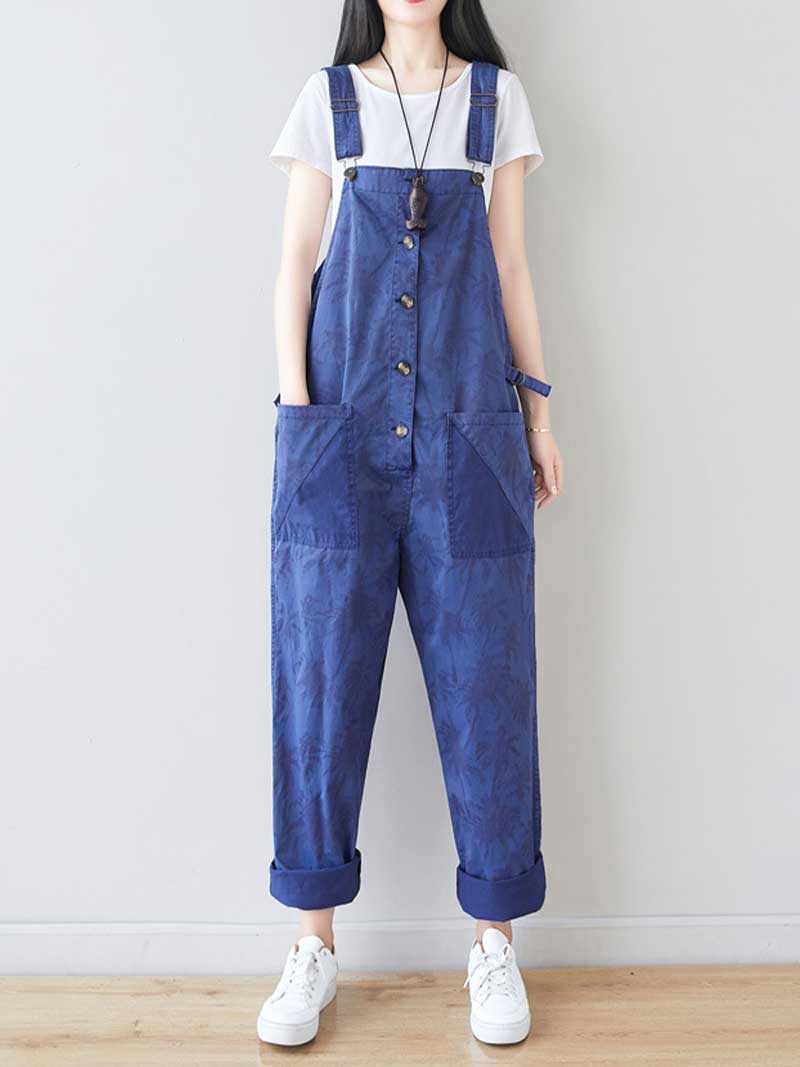 Dungarees cotton denim Printed ,vintage retro style overall, Adjustable straps, double side pockets, comfortable overall