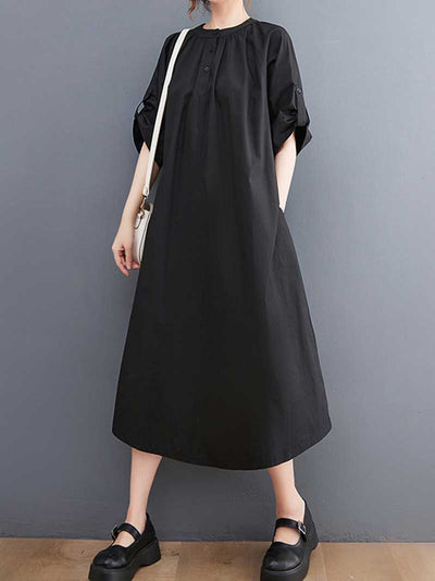 Evatrends Round-Neck Cotton Short Sleeve  A-Line  Dress