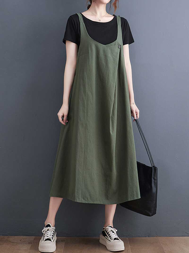 Plain Cotton Salopette Dress