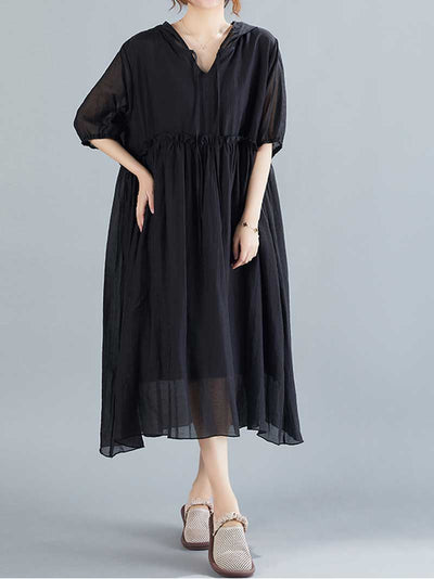 Cotton Short Sleeves A-Line Dress