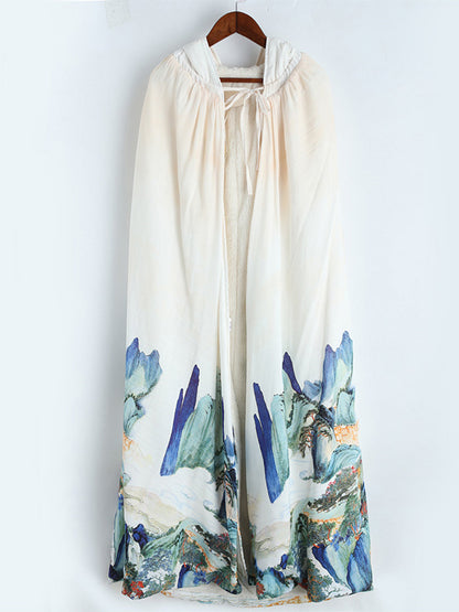Thickened Vintage Printed Cape Coat