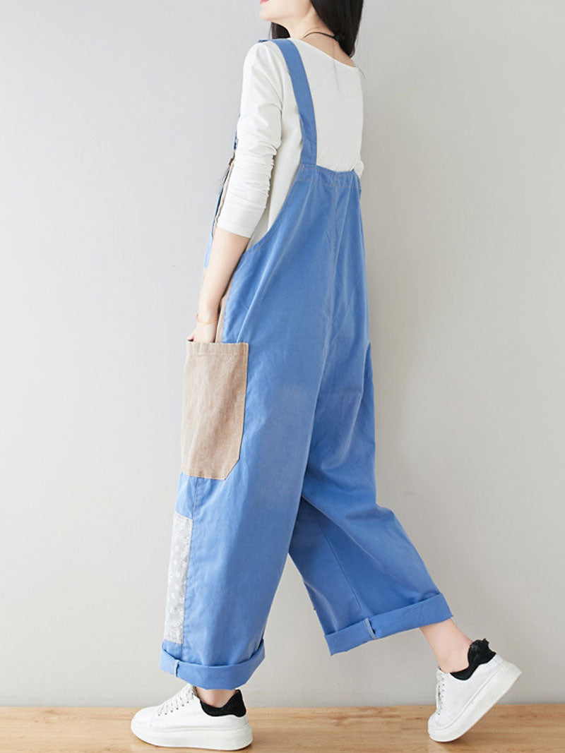 Dungarees cotton denim ripped jeans floral vintage retro style overall