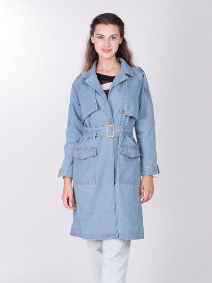 Light Blue Front Double Pocket Fureal Coat