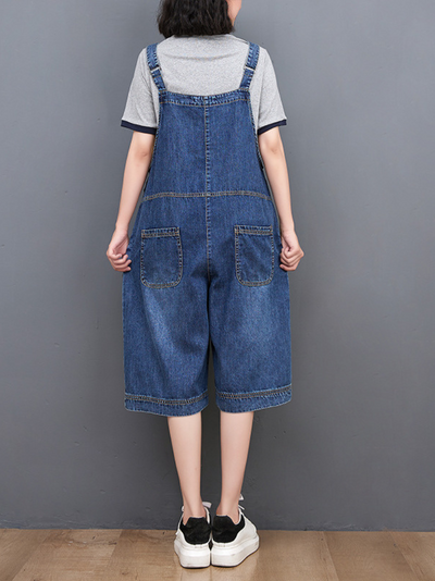 Womens Summer Dungarees Holiday Overalls Shorts Jeans Pockets Loose Casual Jumpsuit